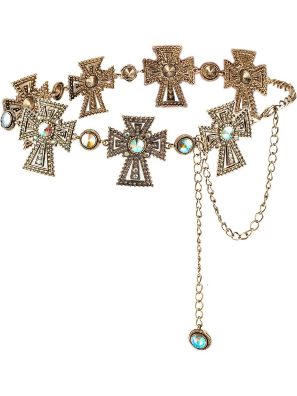 Retro Gold Metal Waist Chain with Turquoise Stone - Women's Punk Western Belt